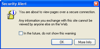 Security alert message shown when you are entering a secure page